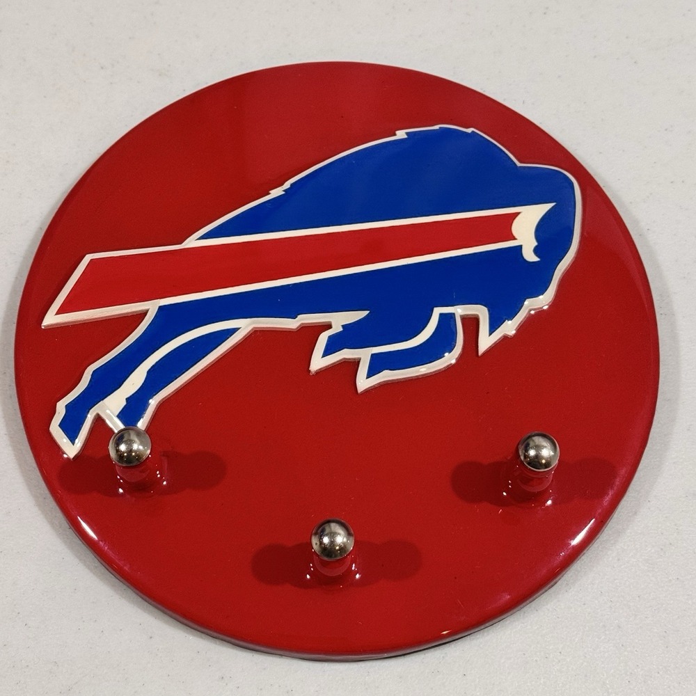 Buffalo Bills Wall-Mounted Key holder 3 Hooks Round Red & Blue Bills Team Logo